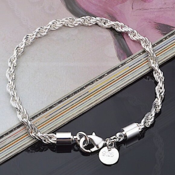 STERLING SILVER ROPE CHAIN NECKLACE  BRACELET SET UNISEX - Picture 3 of 6
